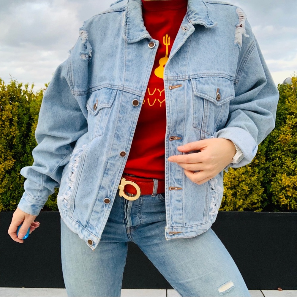 LF Vintage Distress Oversize Jean Jacket Furst Of A Kind MRSP $260